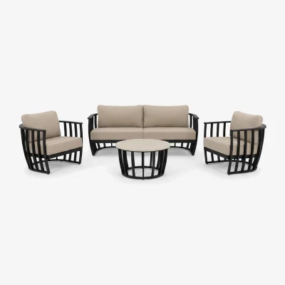 The Range LUCCA Aluminium Lounging Set with Coffee Table - Black Aluminium