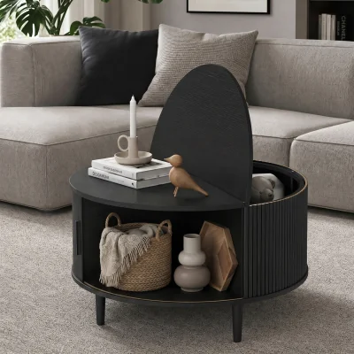 The Range HOMCOM Coffee Table with Lift Top Sliding Door 80 cm Black Wood Effect - Black Wood Effect