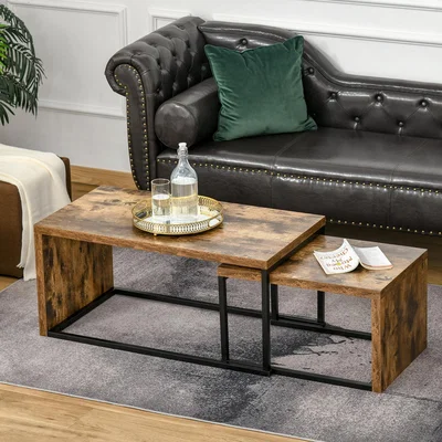 The Range 2 Pieces Coffee Tables Set Industrial Style Side Table - Brown