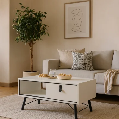 The Range Juno Coffee Table Matt 1 Drawer Hairpin Legs - White