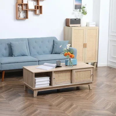 The Range Coffee Table with Storage, Tea Table with Sliding Doors - Oak