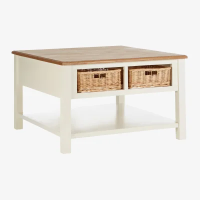 The Range Dorset Cream Coffee Table with Rattan Storage Baskets - Cream
