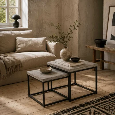 The Range Keco Wooden Grey Set of 2 Nesting Coffee Tables - Thick Tabletops