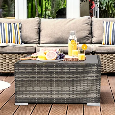 The Range Patio Wicker Coffee Table with Glass Top - Dark Grey