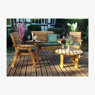 The Range Charles Taylor Four Seat Multi Set, Cushions and Circular Coffee Table - Green