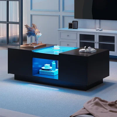The Range LED Coffee Table with Glass - Black / 35.5cm
