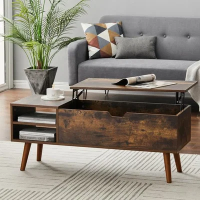 The Range Wood Coffee Table with Hidden Compartment and Adjustable Storage Shelf - Brown