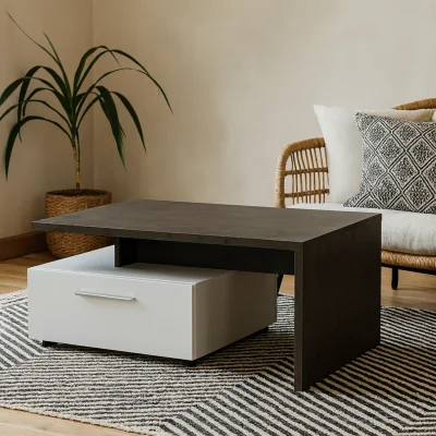 The Range Nantes Coffee Table and Matt Laminated Top 2 Soft Close Drawers - Grey and White