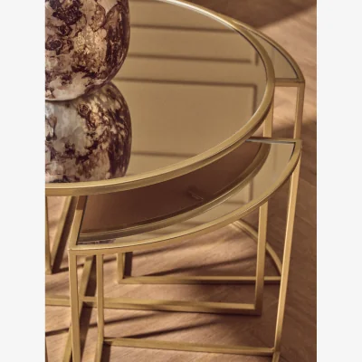 The Range Jolie 5 Piece Set Mirrored Top Coffee Table with Nesting Tables - Gold