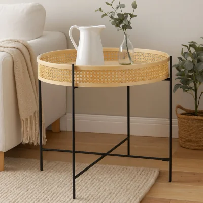 The Range Depok Rattan Coffee Table With Cross Metal Base - Black