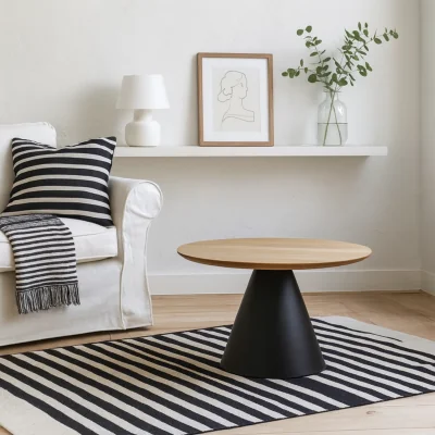 The Range Hamburg Round Veneer Coffee Table Steel Pillar Base - Natural