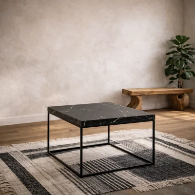 The Range Hazelmere Marquina Marble Effect Coffee Table Matt Metal Legs - Black