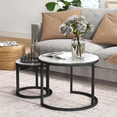 The Range HOMCOM Two Pieces Round Nest of Coffee Tables - White