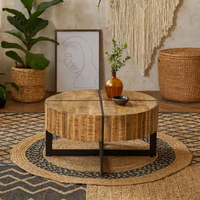 The Range California Round Mango Wood Coffee Table diameter Matt finish - Brown