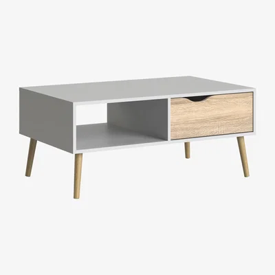 The Range Toyen Coffee Table One Drawer One Shelf  - White and Oak