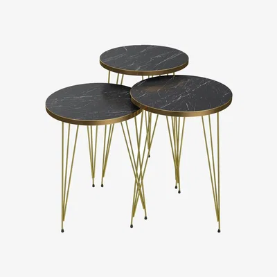 The Range Black Terek Marble Finish Coffee Table with Gold Frame - Golden Legs