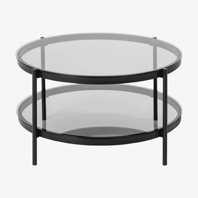 The Range Bayonne Round Coffee Table in Black with Smoked Glass Top - Black & Smoked Glass