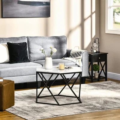 The Range Coffee Table with High Gloss Marble Tabletop - White