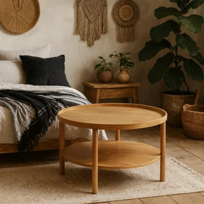 The Range Bermudas Round Veneer Coffee Table Lower Shelf - Natural Oak