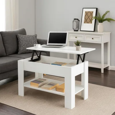 The Range Wooden Coffee Table Lifting Space Saving Storage Shelf - White