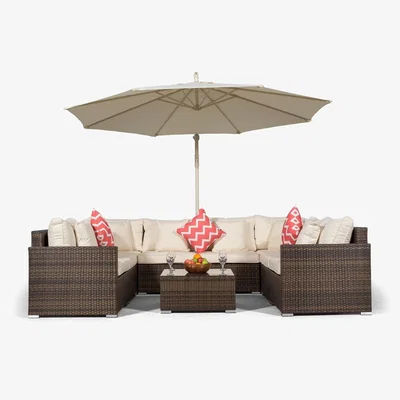 The Range Havana 8 Seat Rattan Corner Conversation Set with Coffee Table - Brown