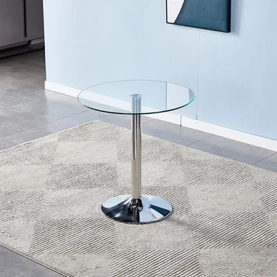 The Range Round Tempered Glass Dining Table Coffee Table Chromed Legs Home Furniture - Transparent