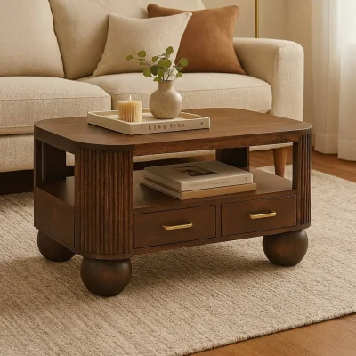 The Range Solid Wood Sphere Leg Coffee Table - Brown