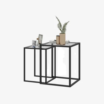 The Range Set Of 2 Nesting Side End Coffee Tables With Tempered Glass Top - Black