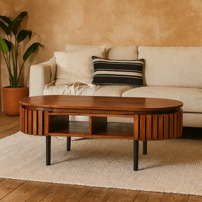 The Range Birmingham Slatted Mango Wood Coffee Table with Storage Shelf - Brown