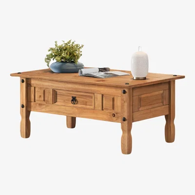The Range Solid Pine Coffee Table With Drawer - Natural Brown