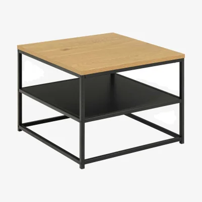 The Range Wyld Haus Haslev Square Coffee Table - Natural Oak-Effect Top, Matte Black Steel Base - Natural