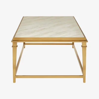 The Range Alvaro Rectangular Coffee Table with White Marble Top - Gold