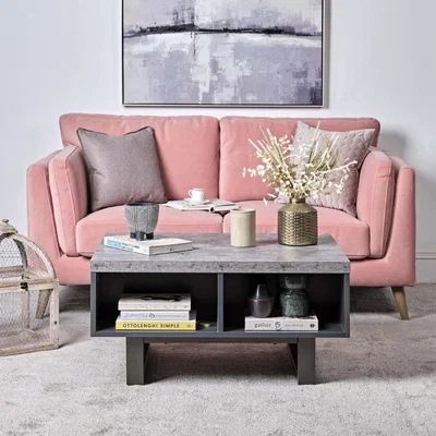 The Range Industrial Laptop Storage Coffee Table - Faux Concrete - Grey