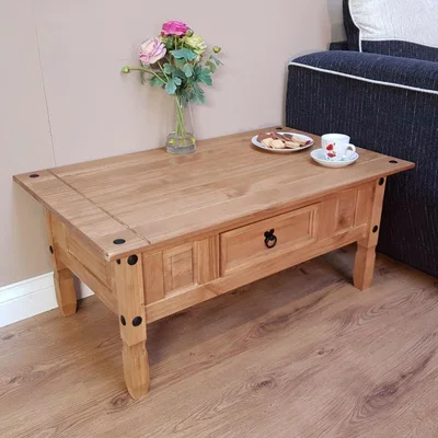 The Range Corona Coffee Table Mexican Solid Pine 1 Drawer Livingroom - Antique Wax