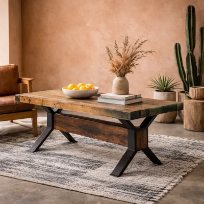 The Range Seattle Reclaimed Wood Coffee Table 1100 x Matt Finish Metal Base - Brown