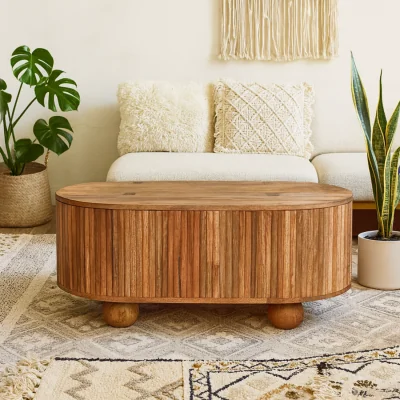 The Range Cernobbio Mango Wood Coffee Table Oval Top with Lift Up Storage - Brown
