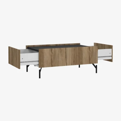 The Range Hillerod Coffee Table - Natural Oak-Effect with Black Legs, 2 Drawers - Black and Natural