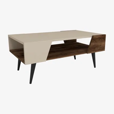 The Range Curve Coffee Table with Storage Unit - Beige - Light Walnut