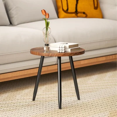 The Range HOMCOM Round Side Coffee Table  - Chestnut Wood Effect, Black