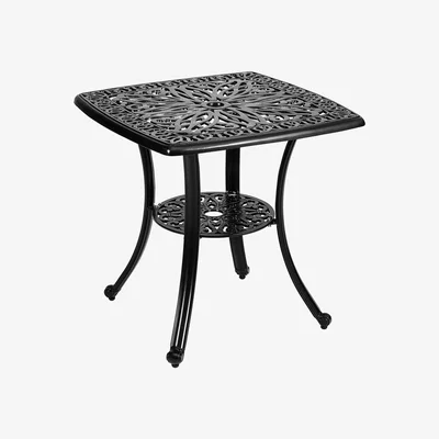 The Range Outdoor 2 Layer Cast Aluminium Garden Dining Coffee Table With Parasol Hole - Black