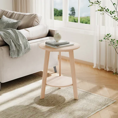 The Range 2 Tier Round Wooden Coffee Table Elegant and Functional - Natural Wood / Natural Wood