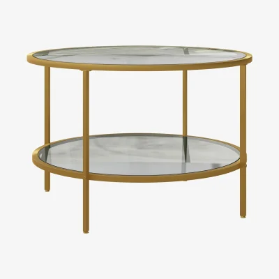 The Range Tosomi Gold-Tone Round 2-Tier Coffee Table with Storage Shelf