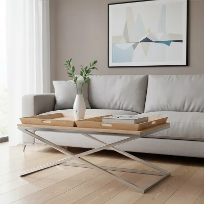 The Range Holland Park Coffee Table with Oak Wood Tray Tops - Silver