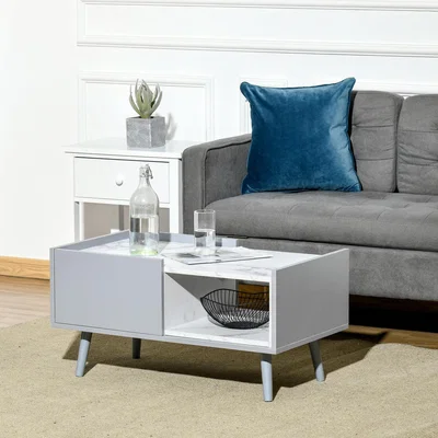 The Range Modern Coffee Table with Marble Texture - Grey & White