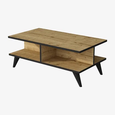 The Range Crystal Coffee Table with Storage Shelves - Sapphire Oak & Black