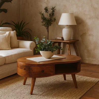 The Range Parma Chestnut Mango Wood Oval Coffee Table with Drawer - Brown