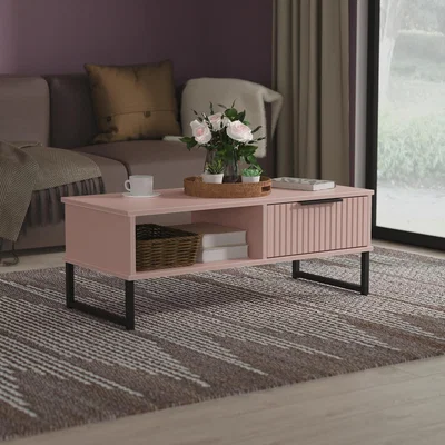 The Range Fluted Ready Assembled 1 Drawer Coffee Table - Kobe Pink