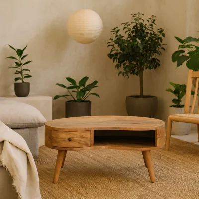 The Range Padua Wave Oval Mango Wood Coffee Table Matt Finish - Brown
