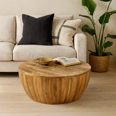 The Range London Round Mango Wood Drum Coffee Table Matt Natural - Brown