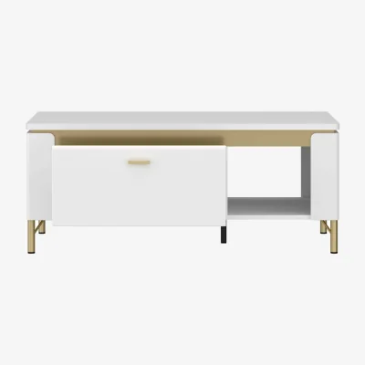 The Range Maribo High-Gloss White Coffee Table, 1 Drawer, Gold Metal Legs - White